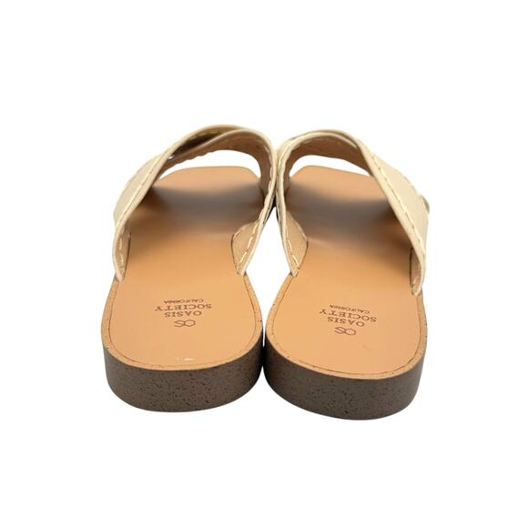 Oasis Society Neutral Cream Vegan Faux Leather Criss Cross Strappy Slide Sandals - Picture 8 of 12